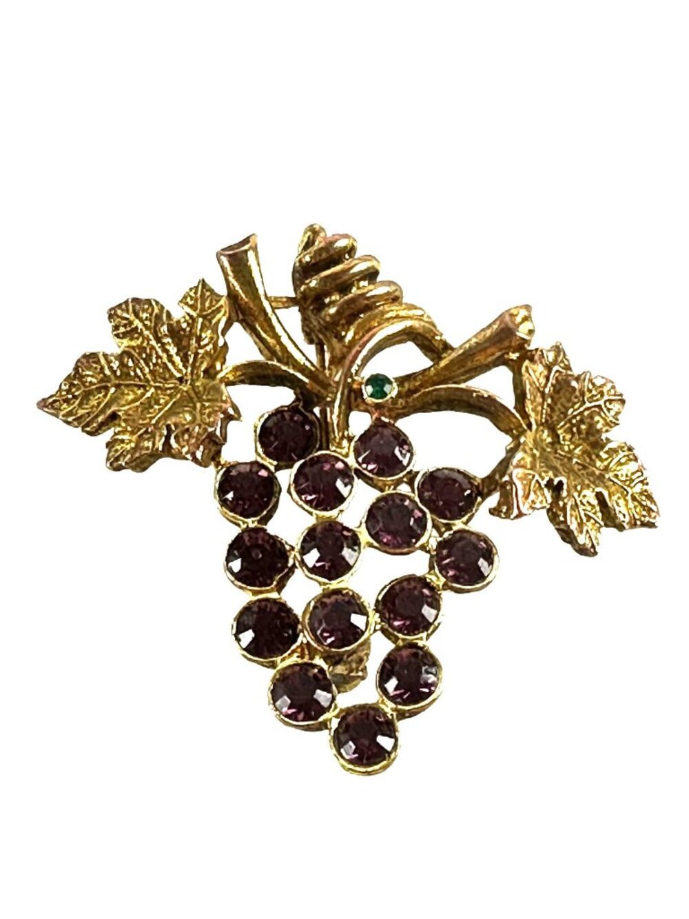 Vintage Grapes Brooch Gold Tone with Purple Crystals Signed LIA
